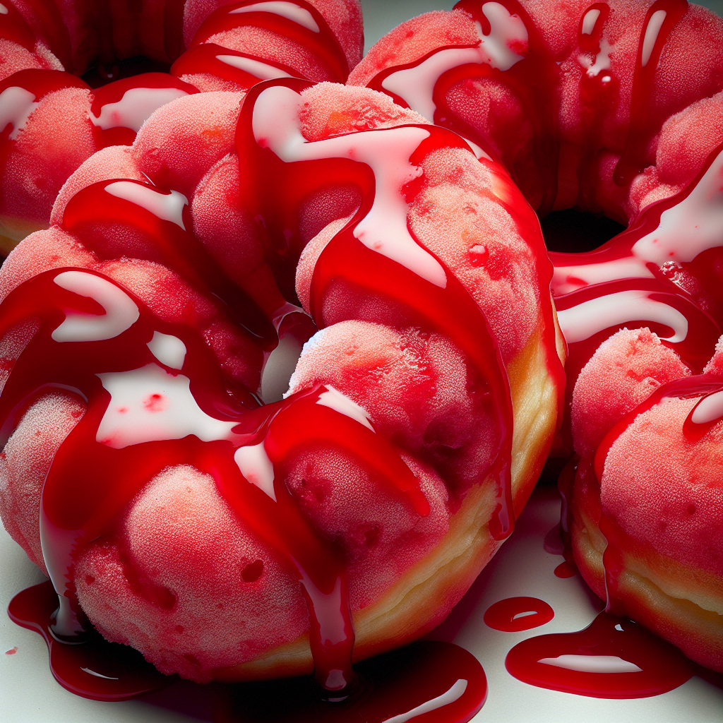 Blutgetränkte Donuts mit roter Glasur