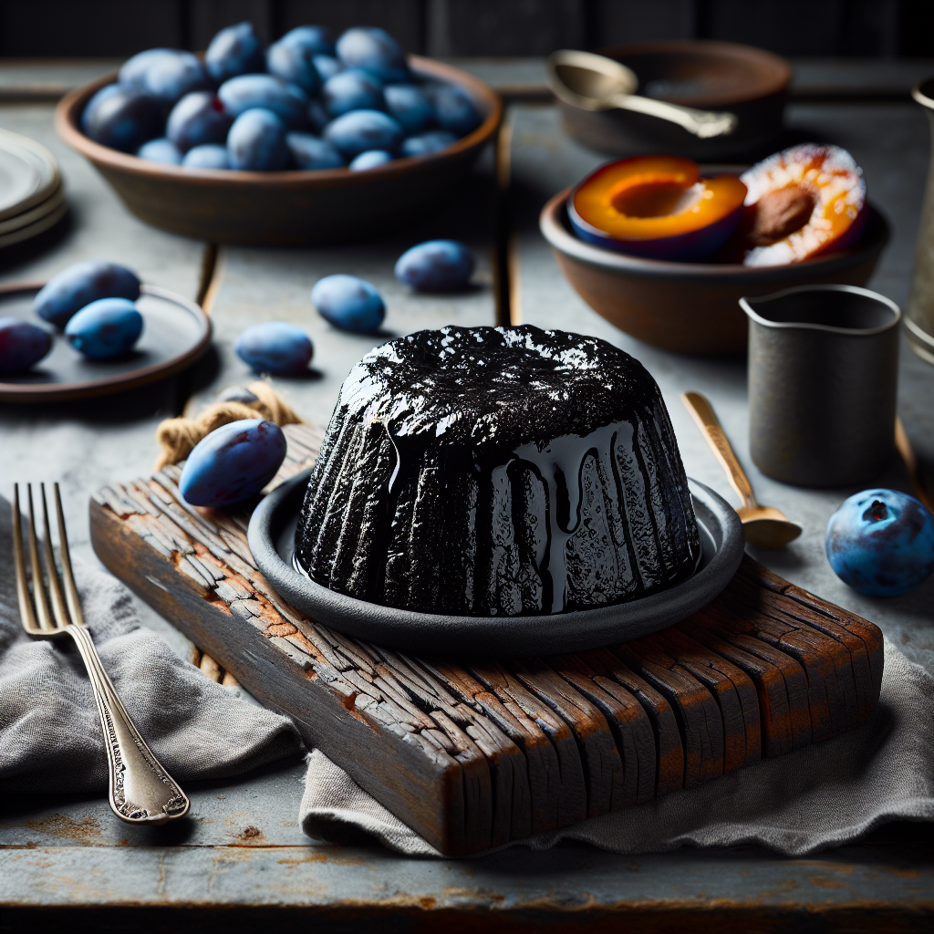 Fauliger Pflaumenpudding mit bläulich-schwarzer Farbe