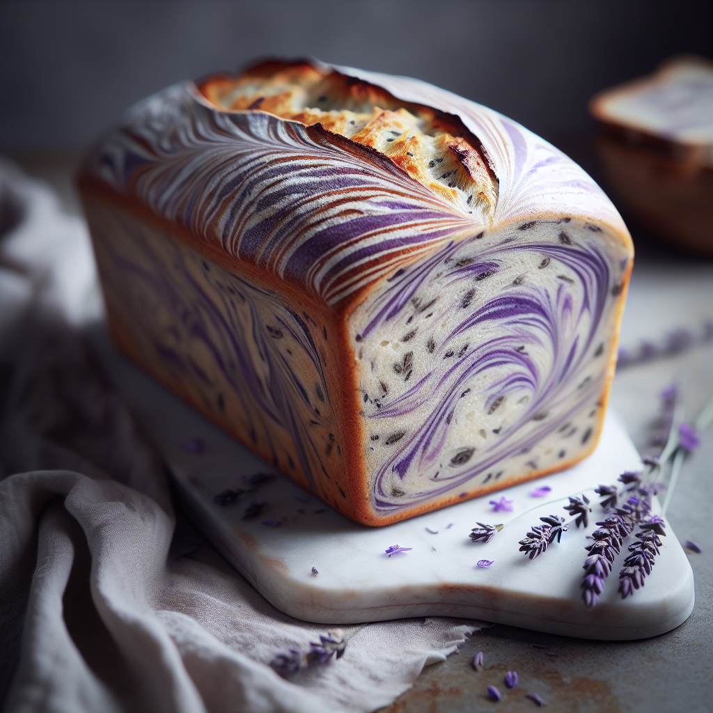 Marmoriertes Lavendelbrot mit zart duftender Kräuterfüllung