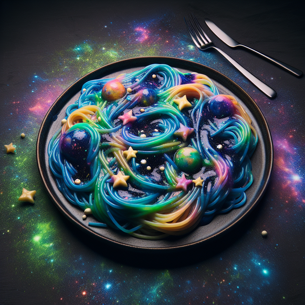 Schleimige Galaxie-Spaghetti mit Neon-Soße