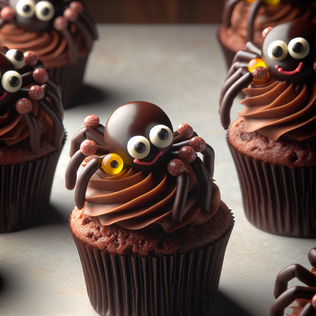 Schokoladen-Spinnen-Muffins mit Zuckeraugen